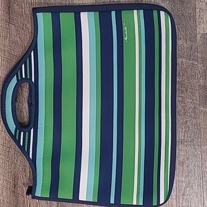 Green, White Navy Striped Neoprene 15 inch Zipper Handled Soft Laptop Carry Bag